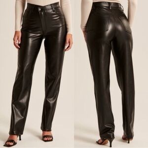 Abercrombie 90s Straight High Rise Criss-Cross Waist Vegan Leather Pants